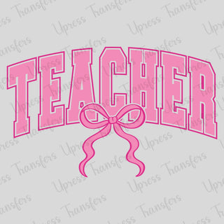 Teacher Varsity Outlined Coquette Pink