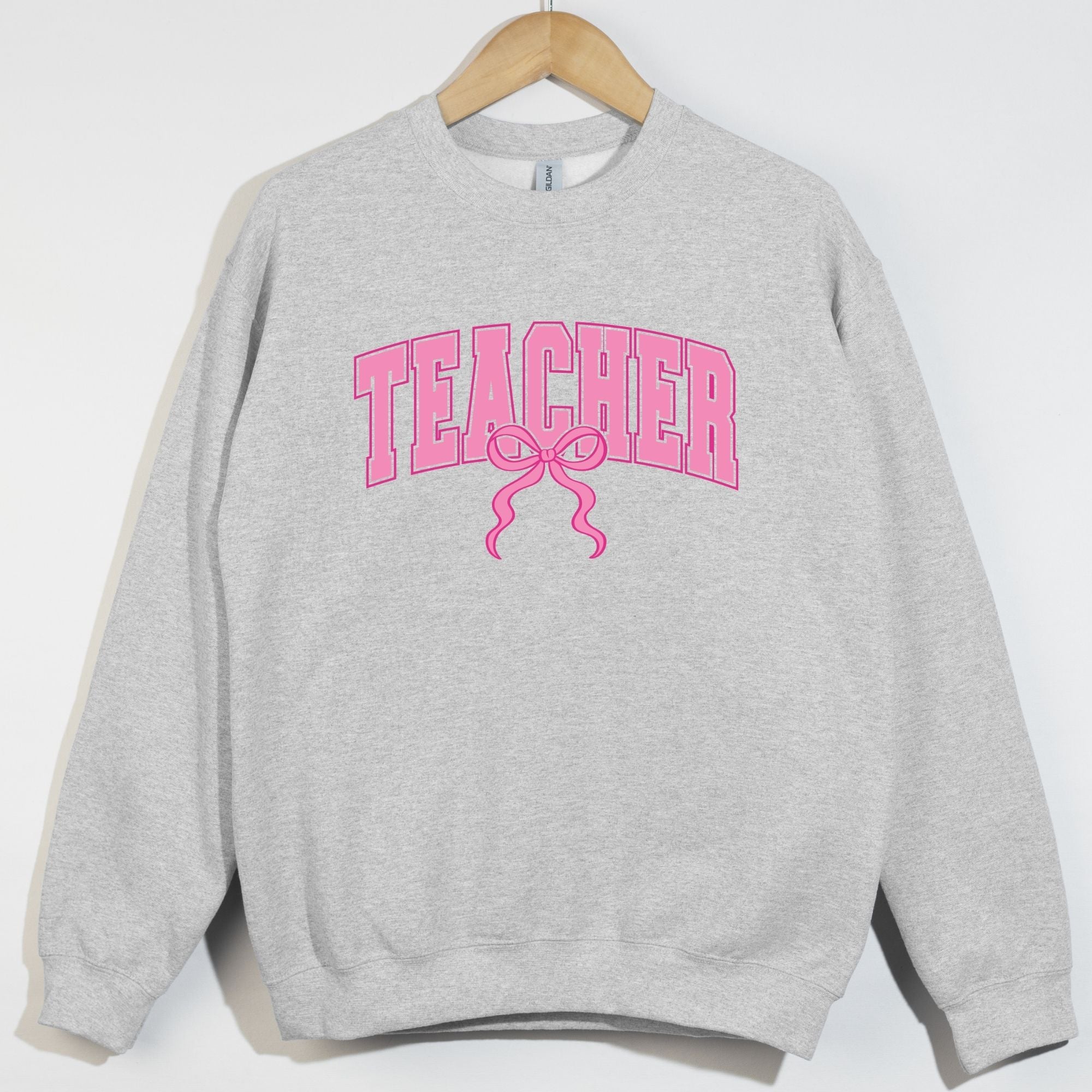 Teacher Varsity Outlined Coquette Pink