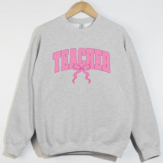 Teacher Varsity Outlined Coquette Pink