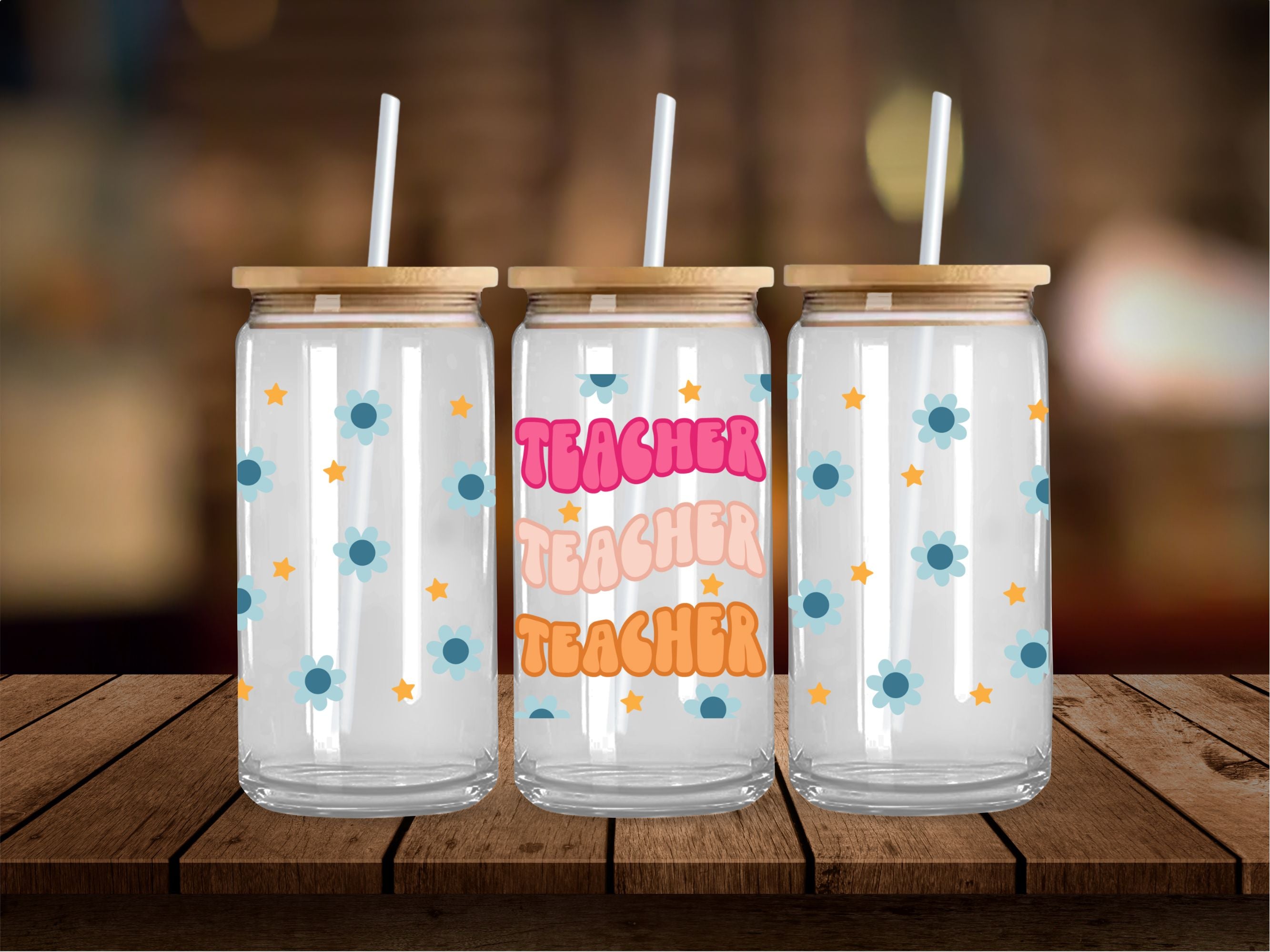 Teacher x3 Blue Flowers 16 Oz Wrap