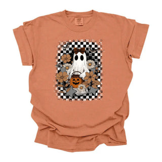 Trendy Checkered Glitter Floral Ghost