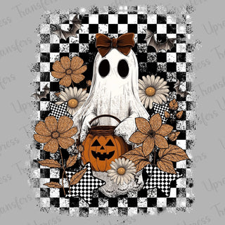 Trendy Checkered Glitter Floral Ghost