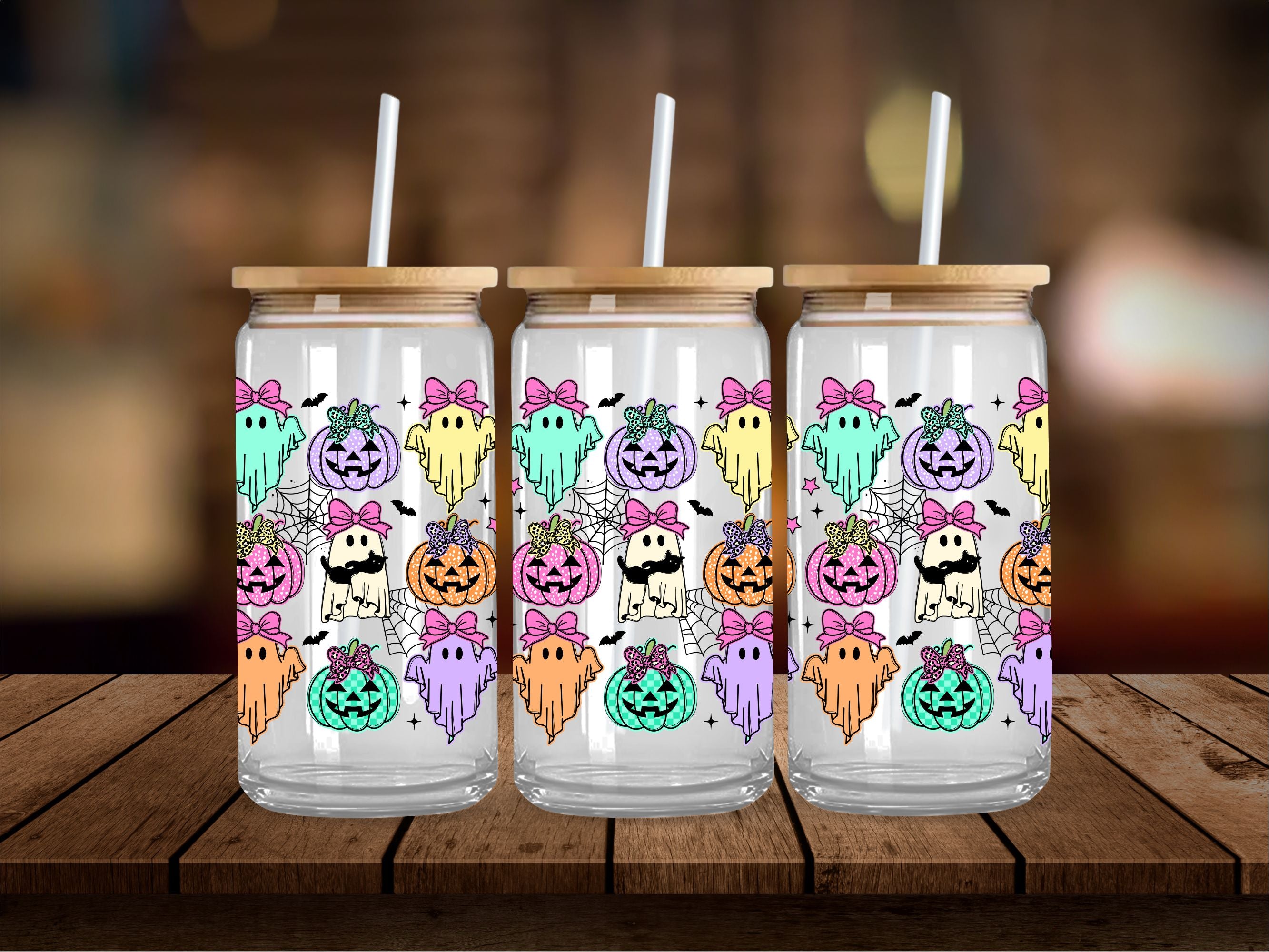 Trendy Patterned Ghosts and Pumpkins Vibrant 16 Oz Wrap