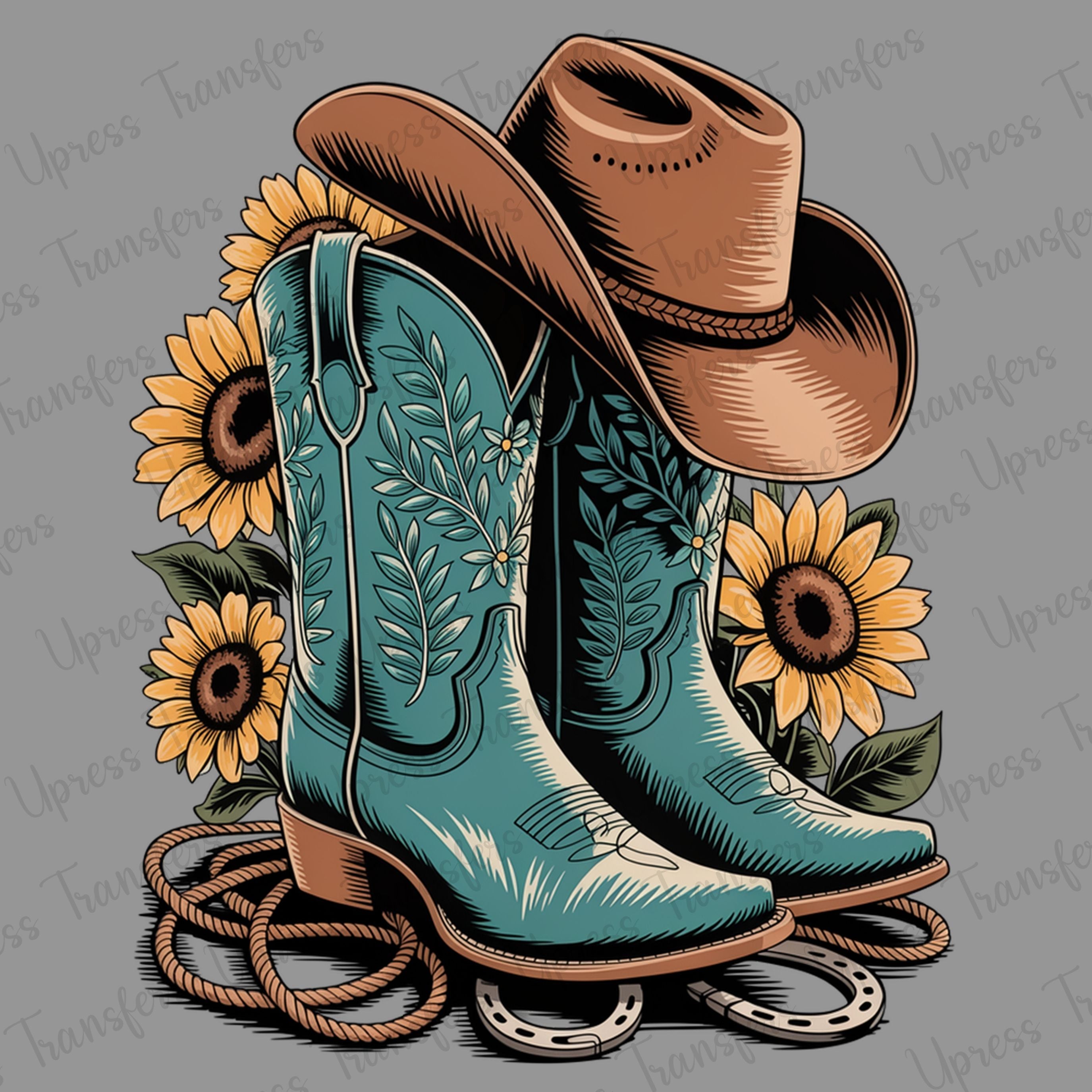 Turquoise Boots Sunflowers