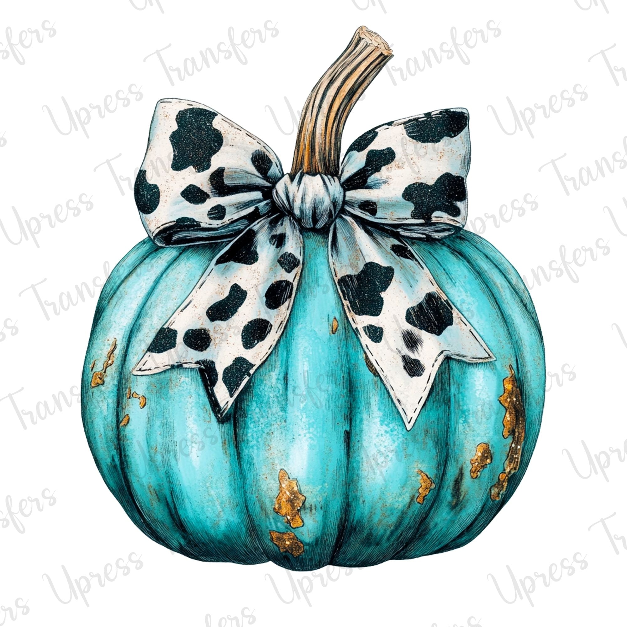 Turquoise Pumpkin with Cow Print Bow