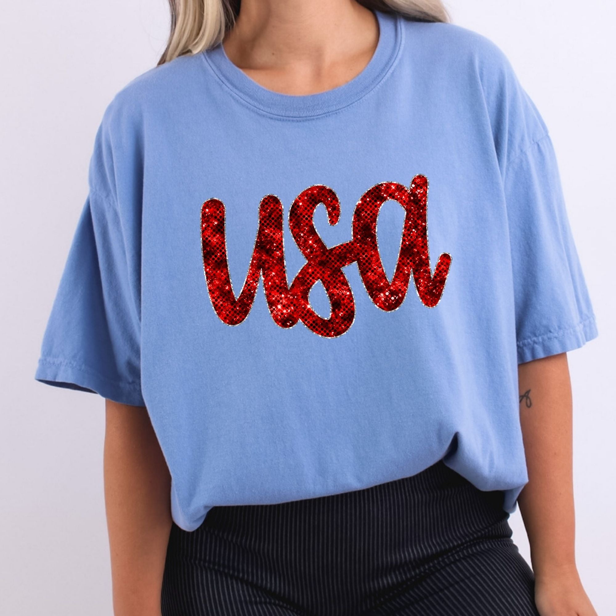 USA Faux Sequin Red