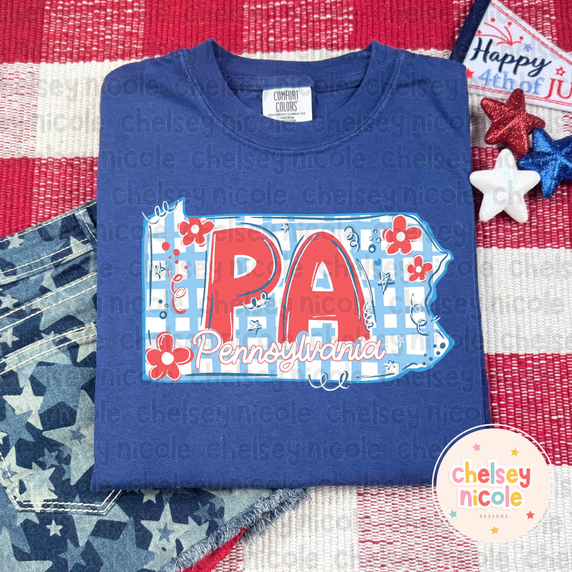Pennsylvania- Red White and Blue (Hand Drawn PNG)