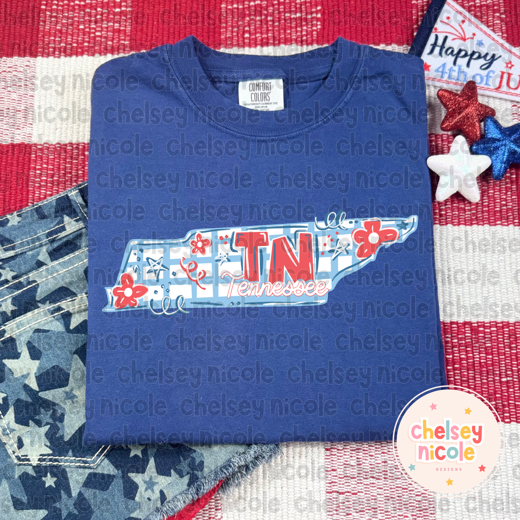 Tennessee- Red White and Blue (Hand Drawn PNG)
