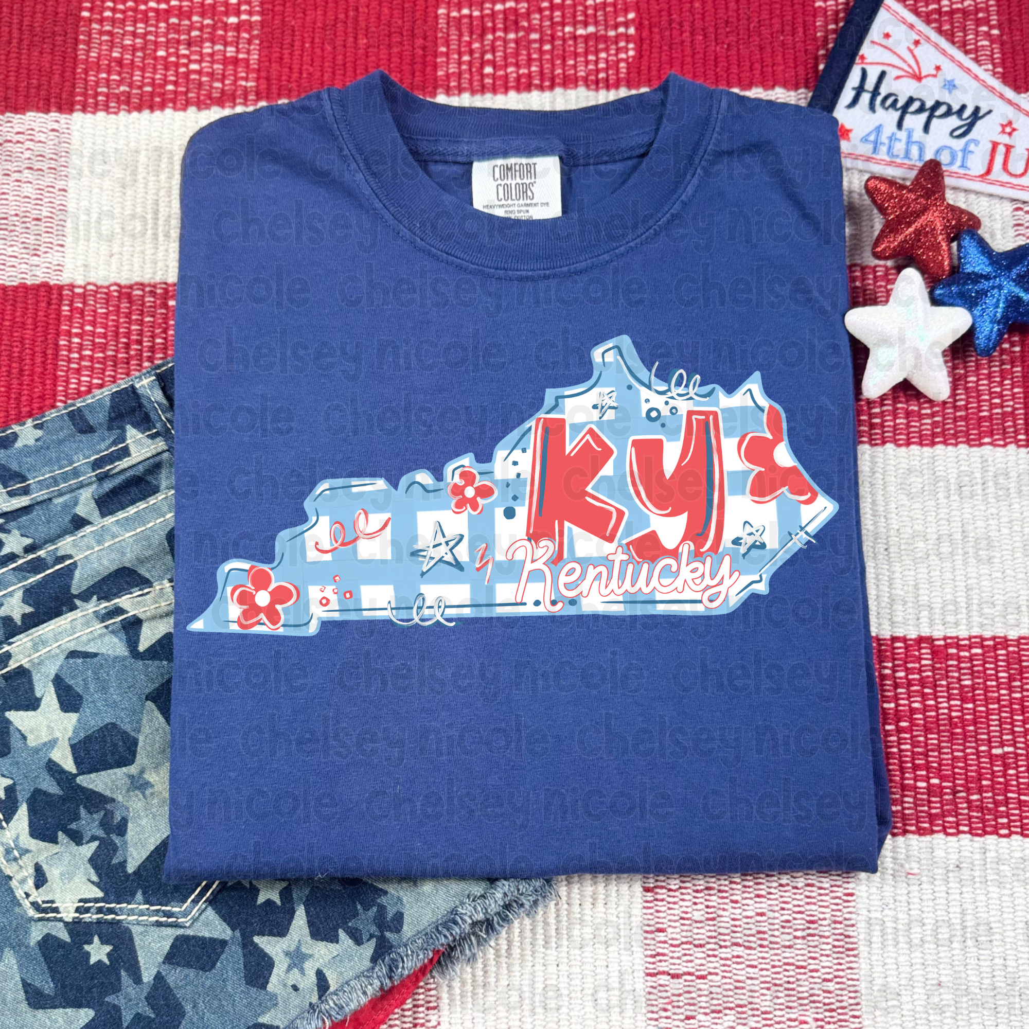 Kentucky - Red White and Blue (Hand Drawn PNG)