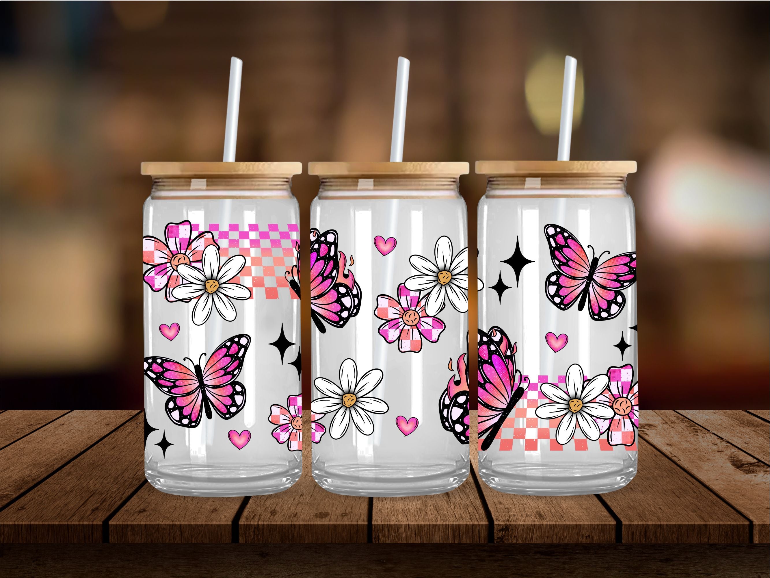 Vibrant Butterfly Checkered 16 Oz Wrap