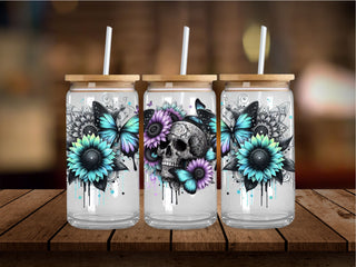 Vibrant Flowers Skull 16 Oz Wrap