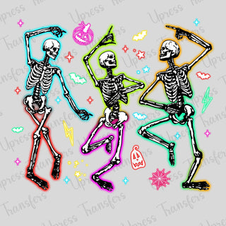 Vibrant Neon Dancing Skeletons