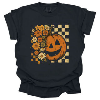 Vintage Boho Floral Pumpkin Checkered