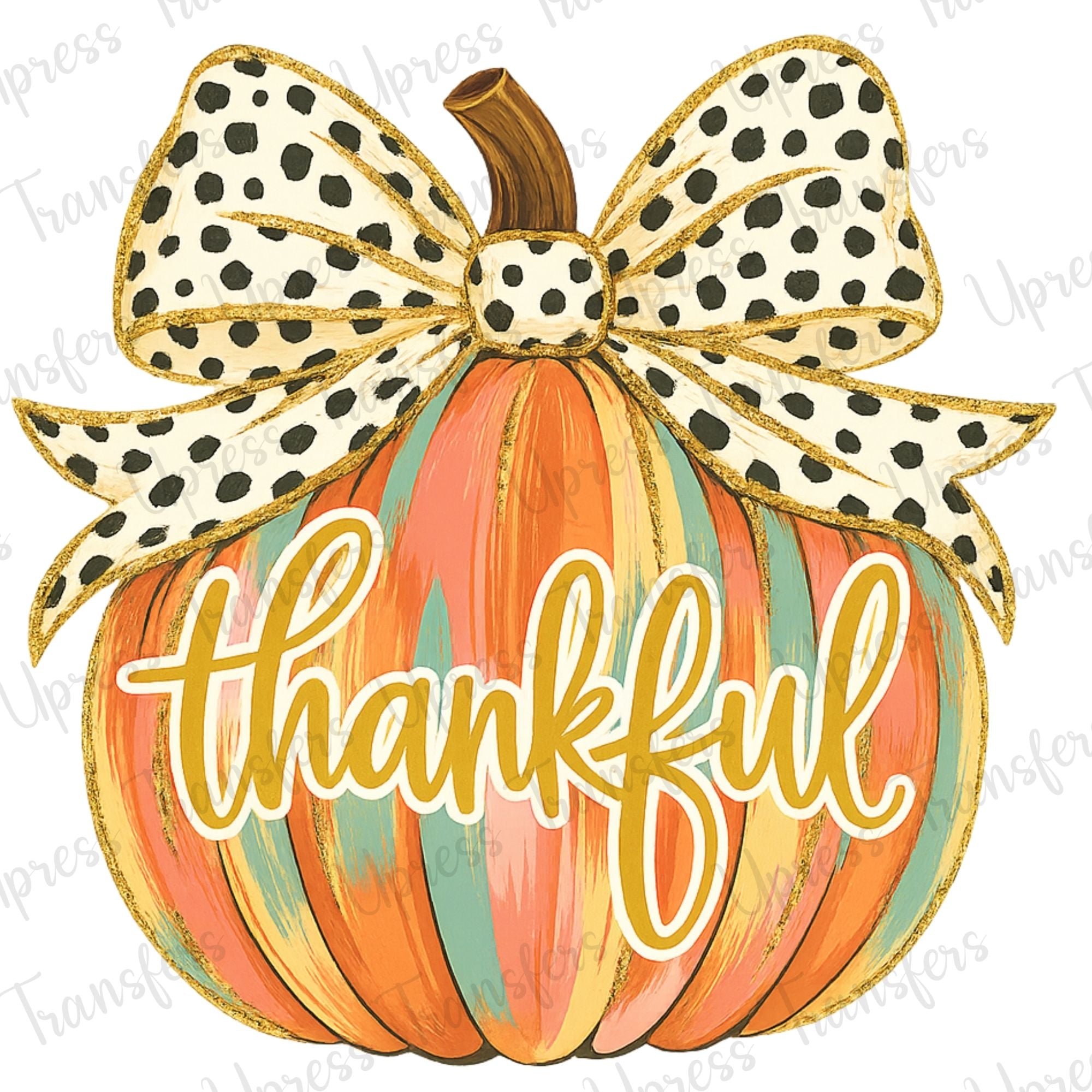 Watercolor Pumpkin Spotted Bow Thankful