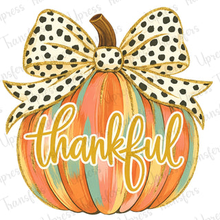 Watercolor Pumpkin Spotted Bow Thankful