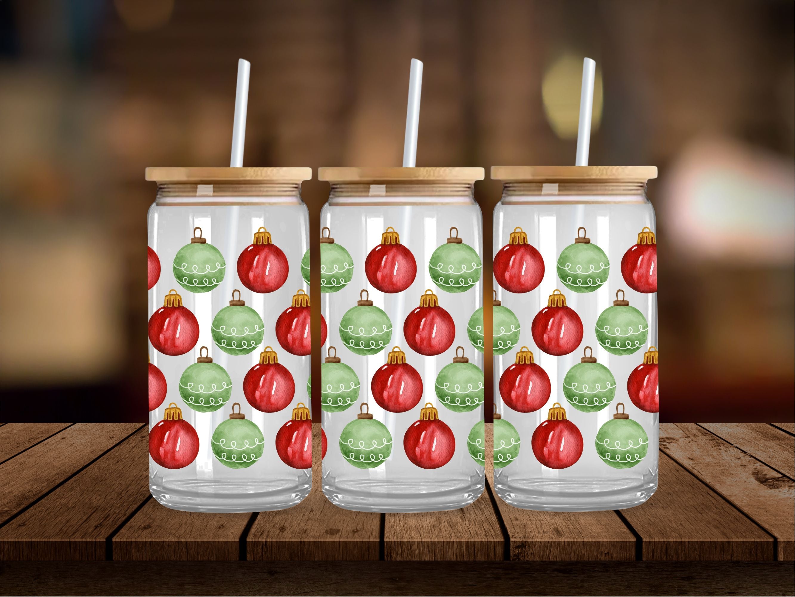 Watercolor Red and Green Ornaments 16 Oz Wrap