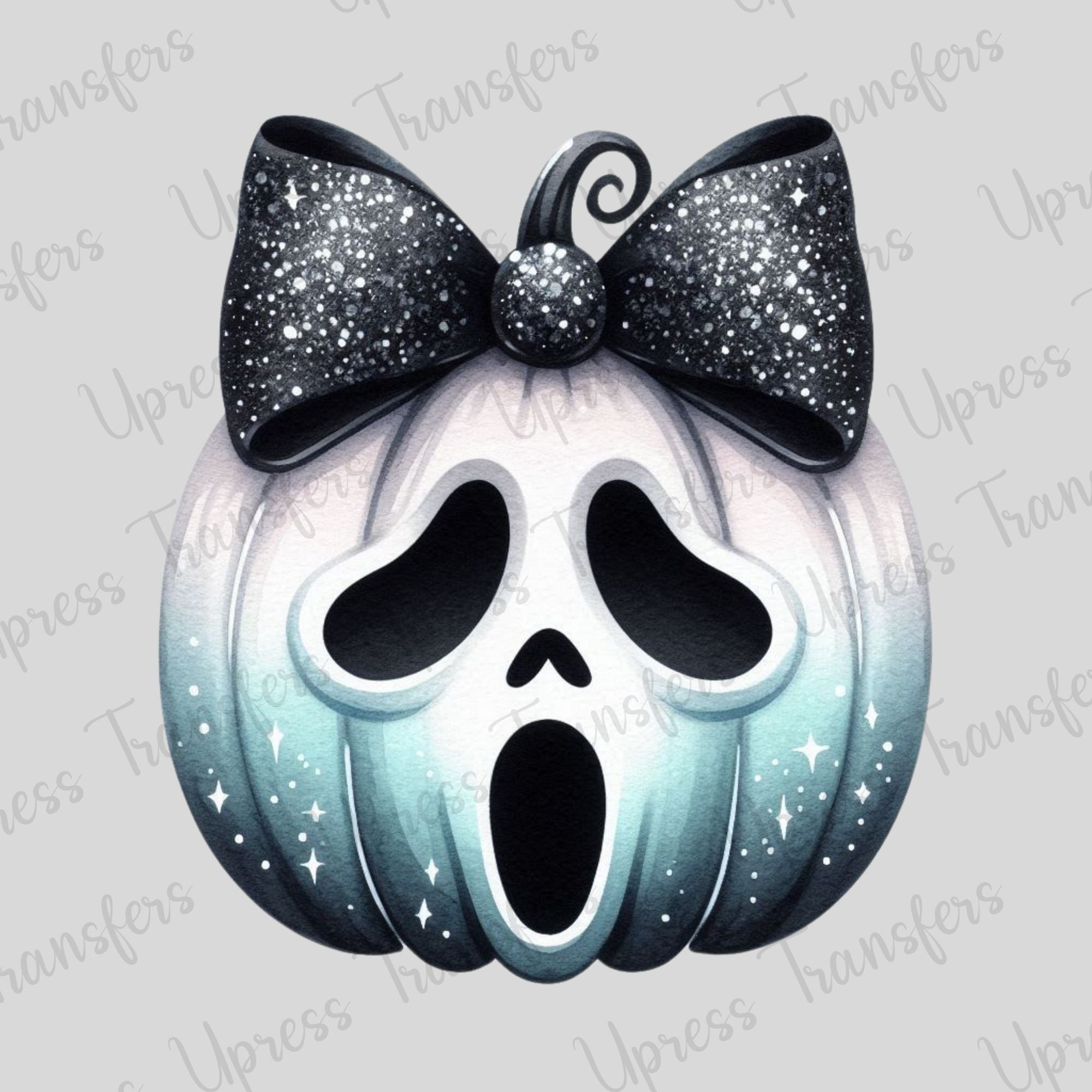 White Ghost Pumpkin Glitter Bow