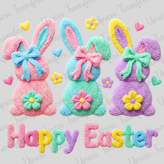 Yarn Bunnies Trio Happy Easter