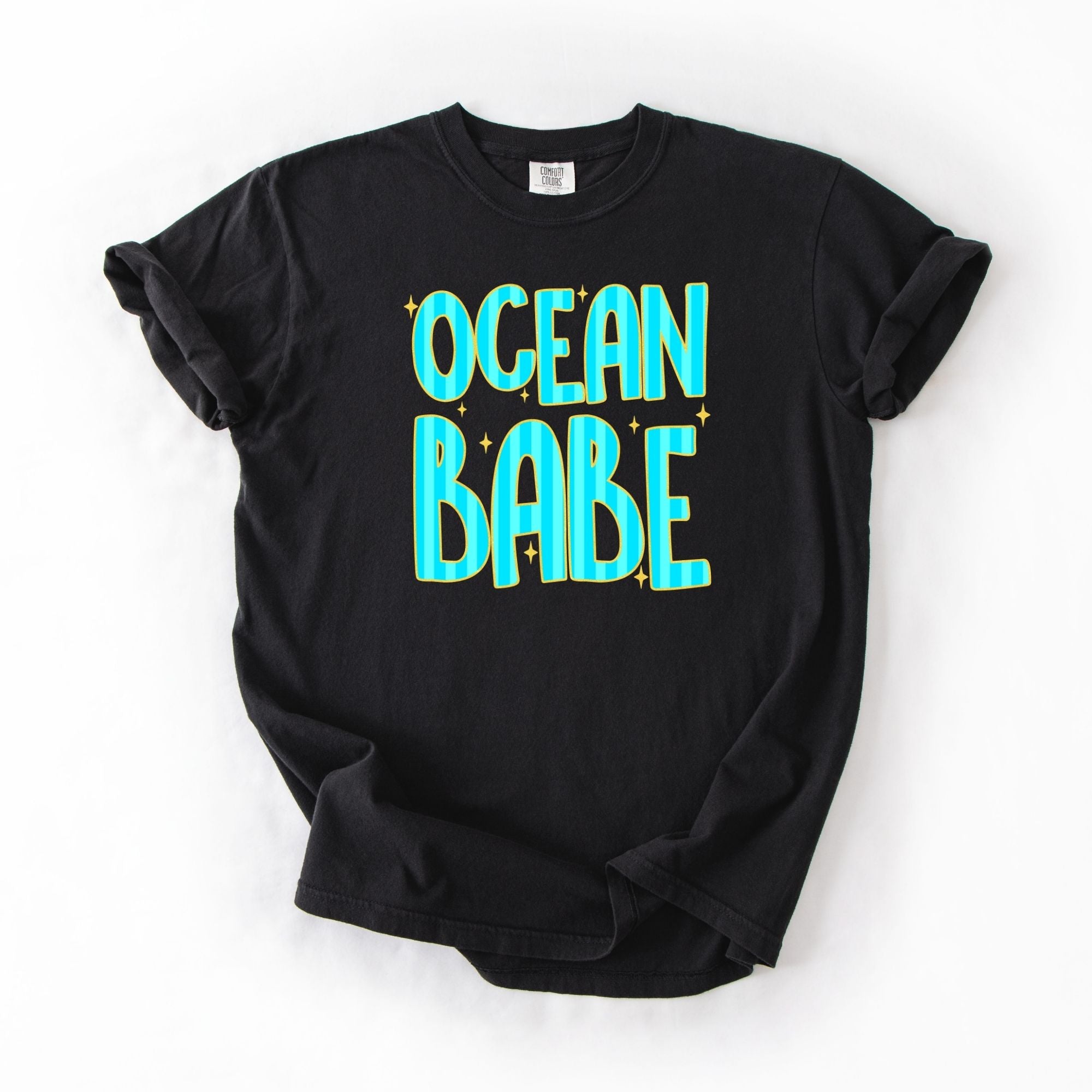 Yellow Glitter Outline Ocean Babe