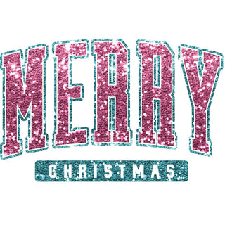 Merry Christmas Sequins Pink and Aqua