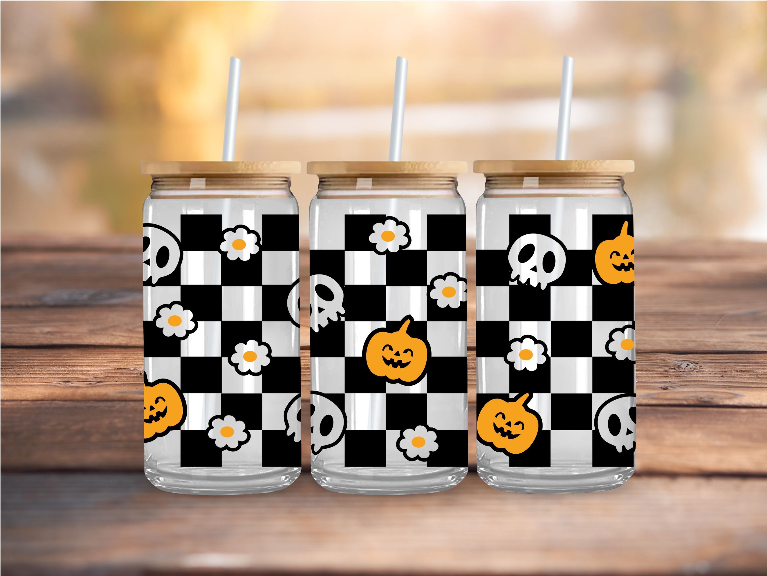 Checkered Halloween UV DTF 16oz Wrap