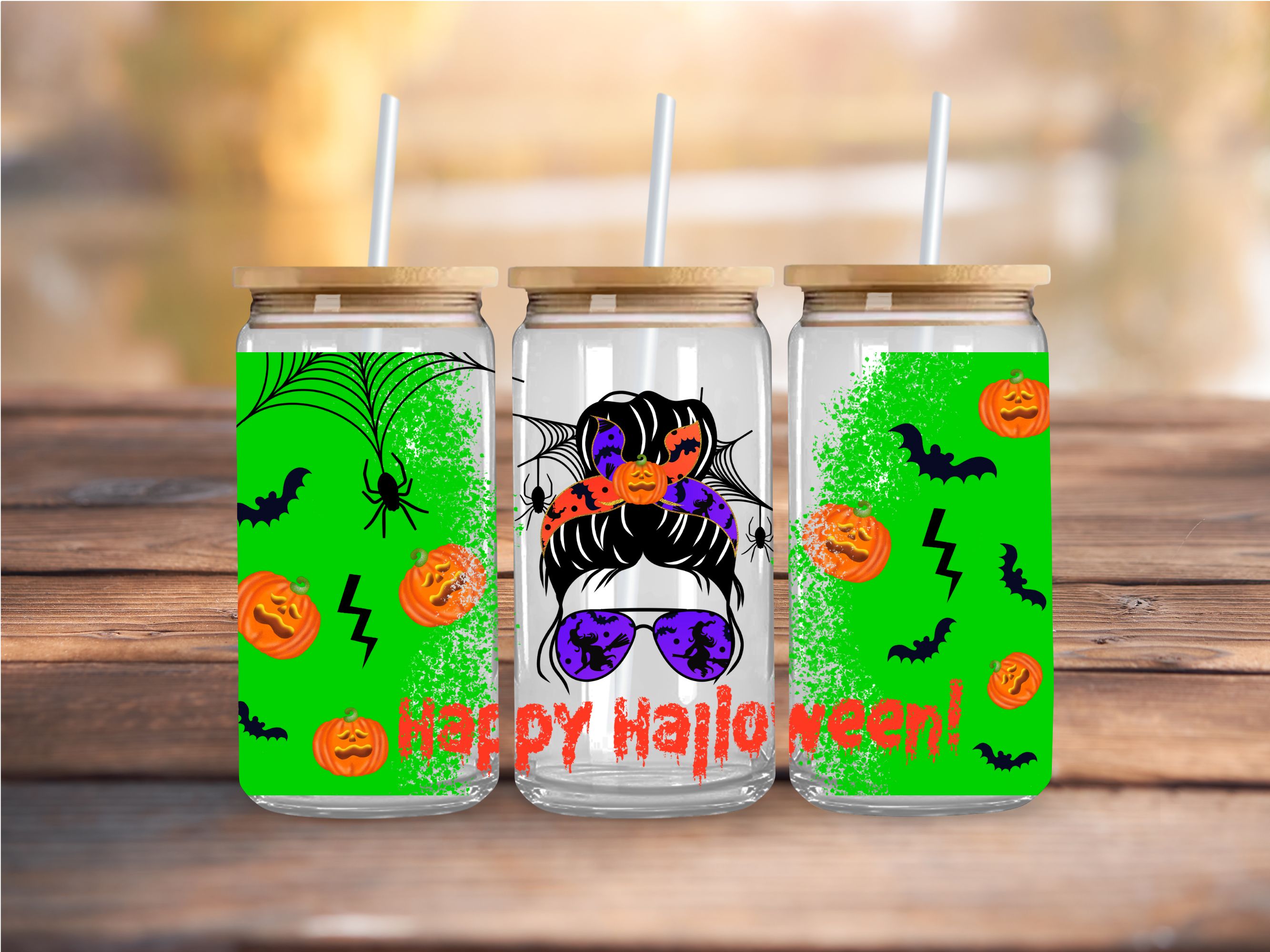 Happy Halloween Mom Bun UV DTF 16oz Wrap